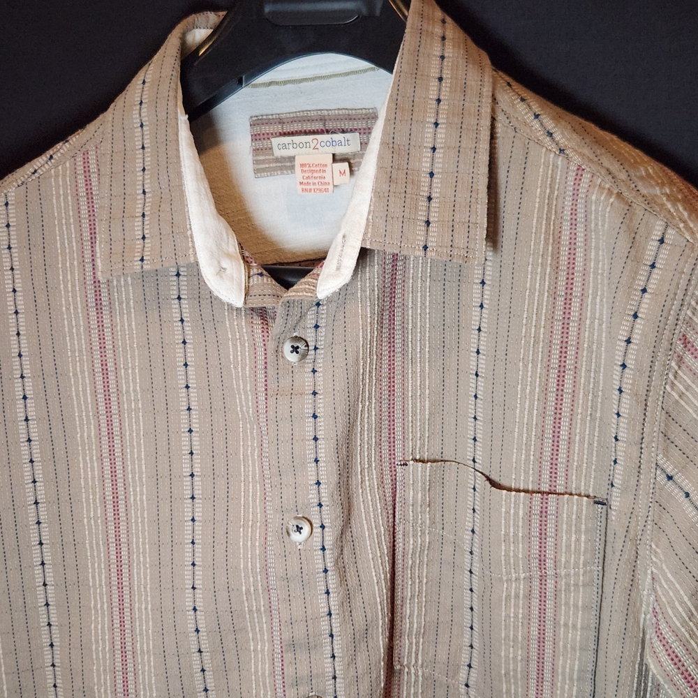 Carbon2Cobalt Casual Tan and Red Button Down Shirt Size Medium
